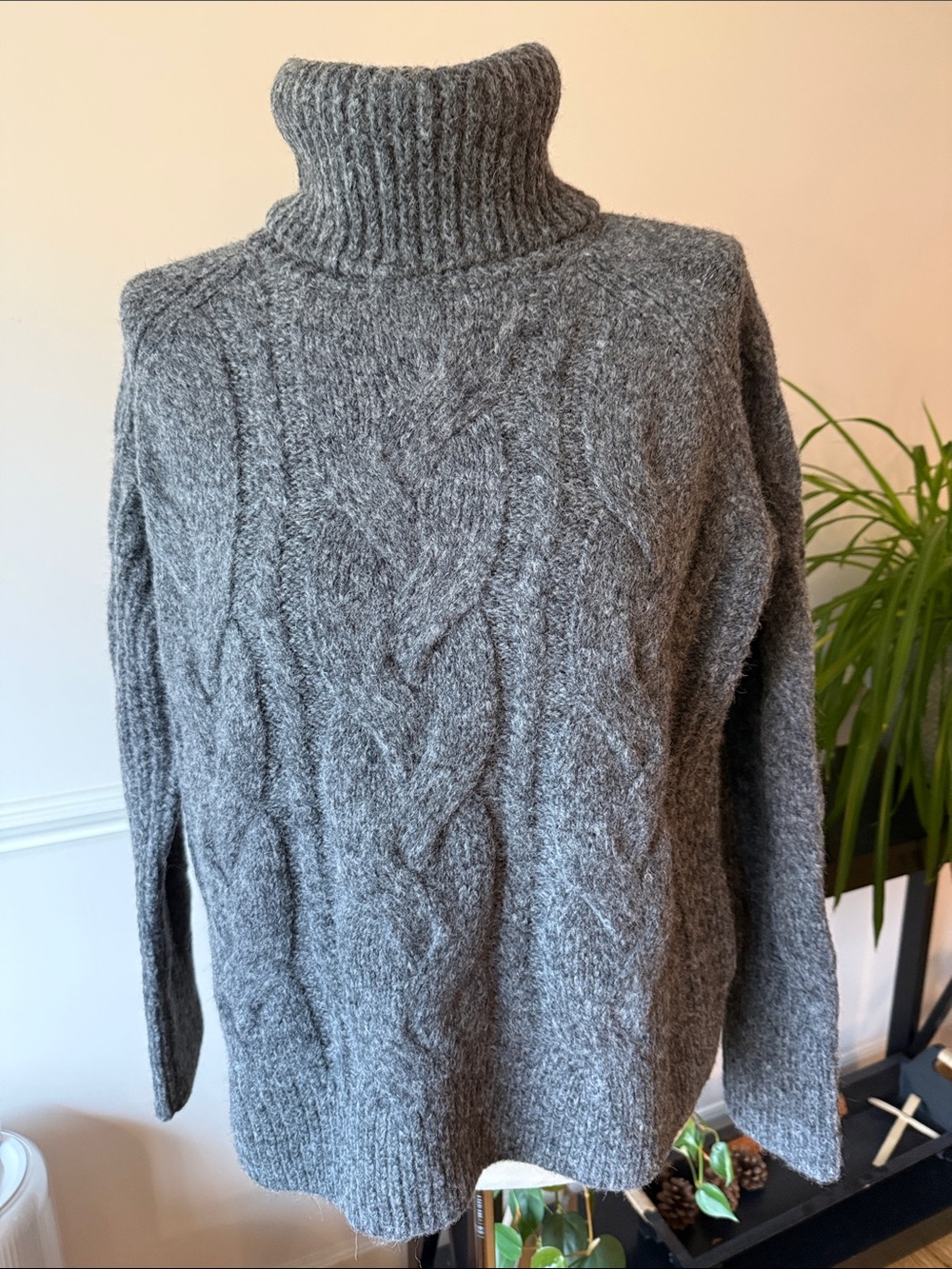 Faherty Gray Cable Knit Turtleneck Sweater